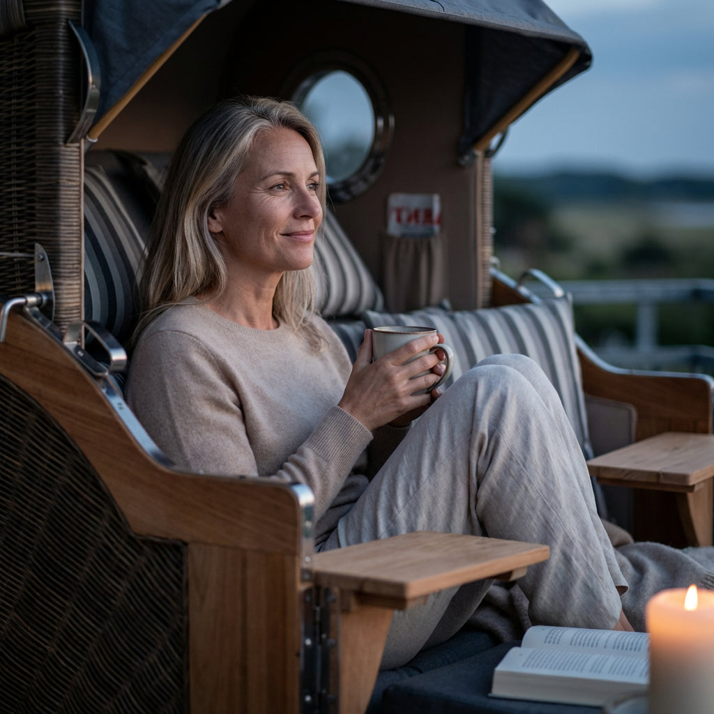 Strandkorb Düne Bullauge Teak PE Grey Dessin 544 - Bild 4