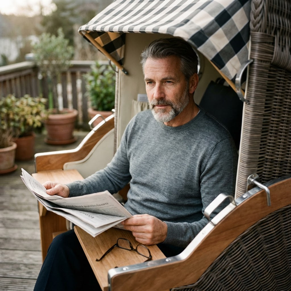 Strandkorb Baltikum Bullauge Teak PE Grey Dessin 505 - Bild 4