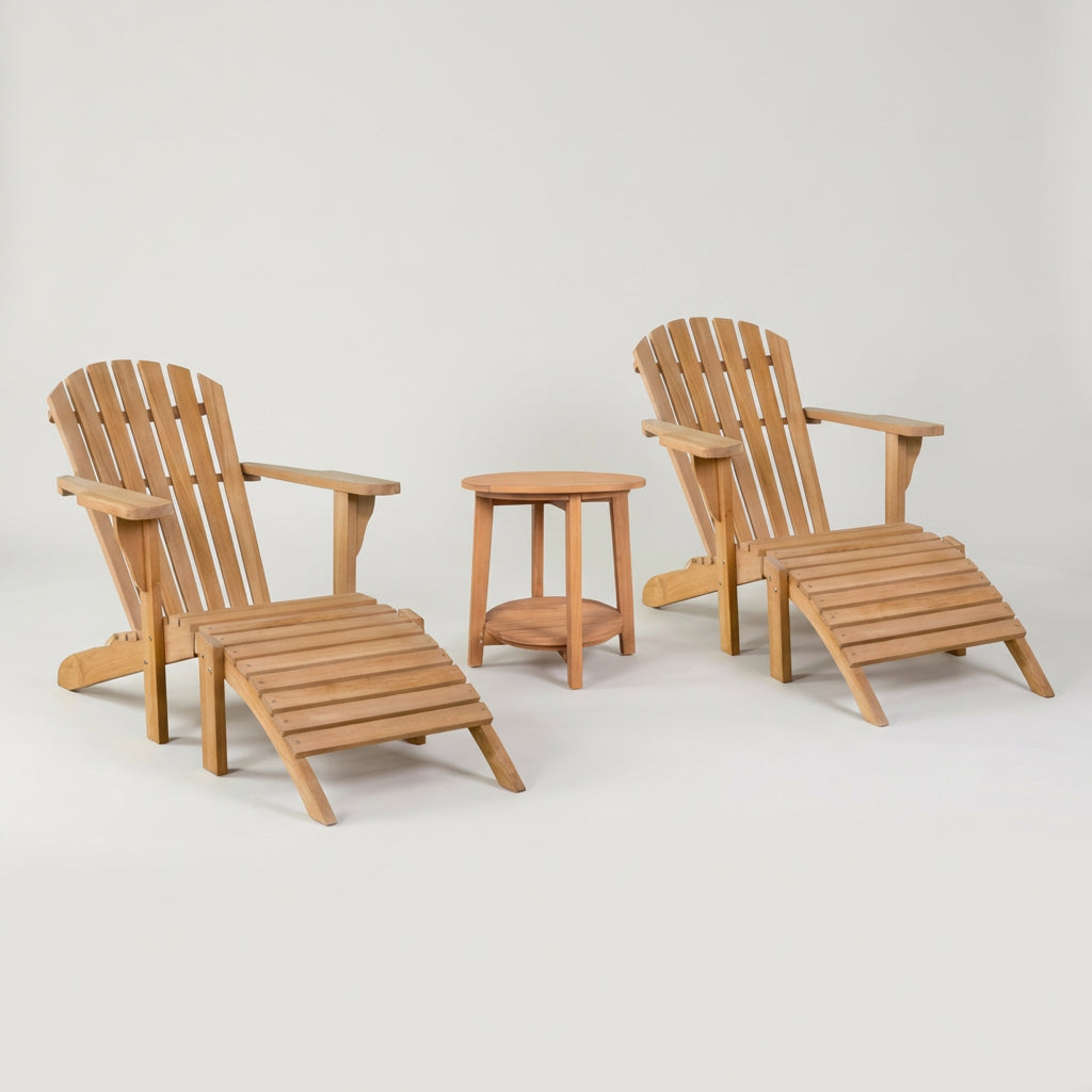 Adirondack-Set Montreal aus massivem Teakholz mit Beistelltisch Milton