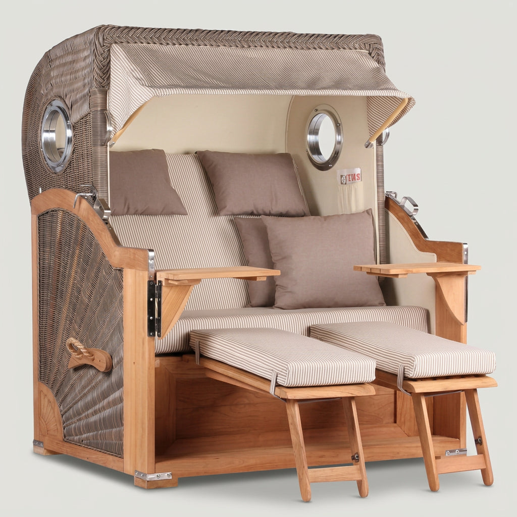 Strandkorb Baltikum 2-Sitzer mit Bullauge in PE Grey