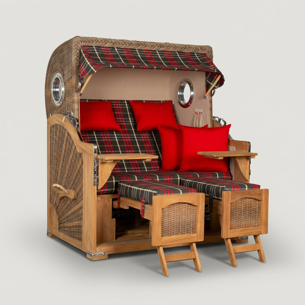 Strandkorb Düne Grande Bullauge Teak PE Banana Dessin 529 - Bild 1