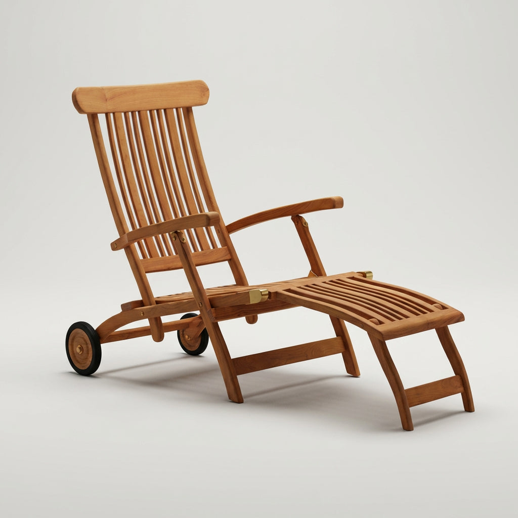 Deckchair Flores aus massivem Teakholz mit Rädern