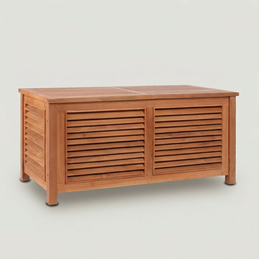 Auflagenbox Grande II aus massivem Teakholz mit Lamellenfront