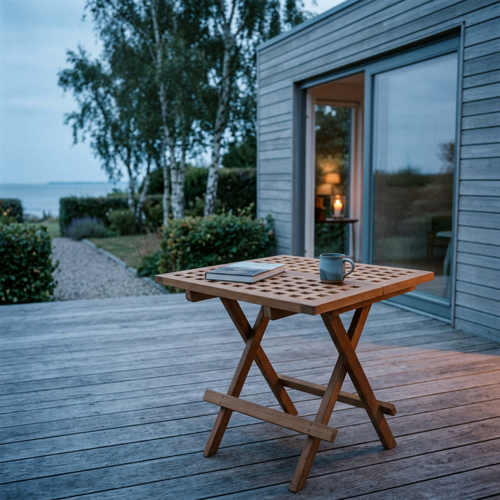 Klapptisch Devon aus massivem Teakholz mit Gitterstruktur