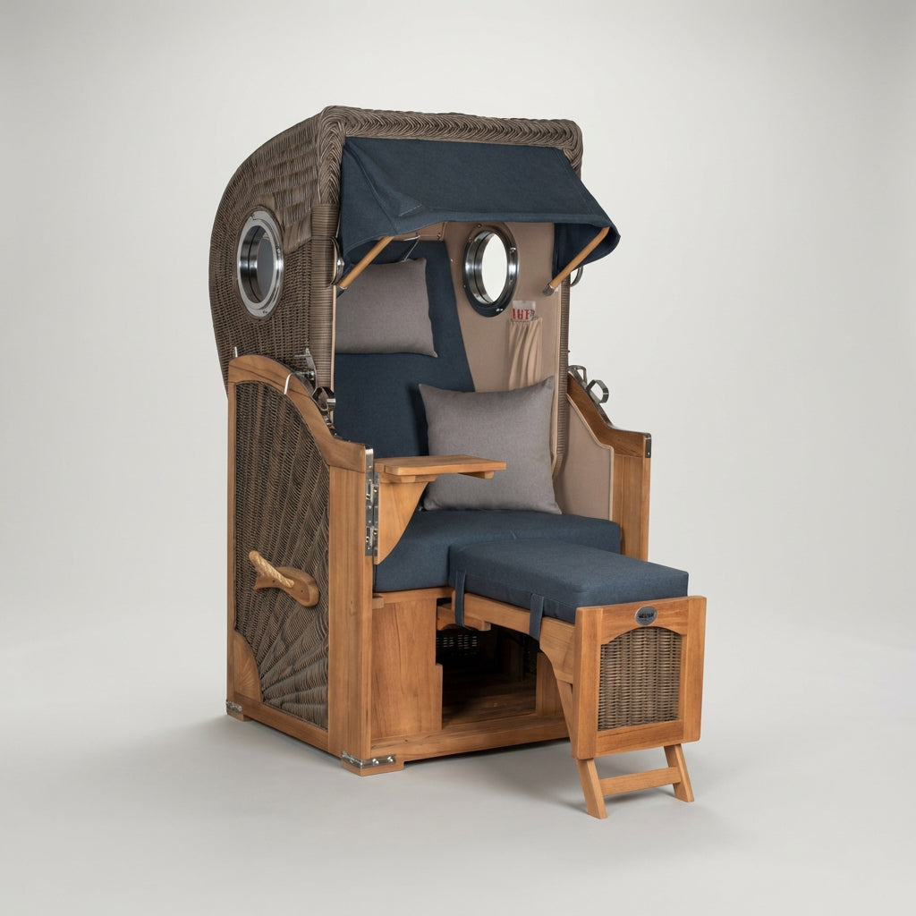 Strandkorb Düne Single Bullauge Teak PE Grey Dessin 593 - Bild 1