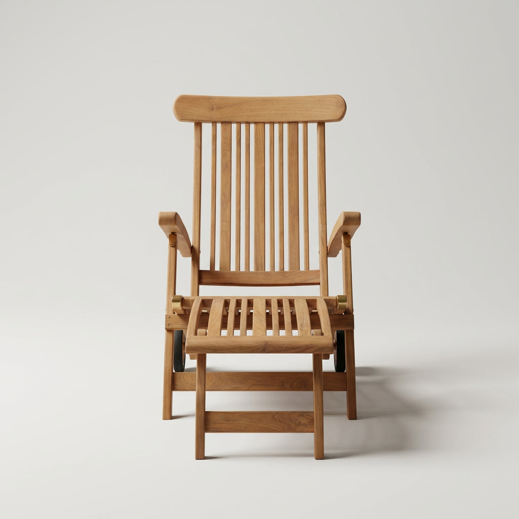 Deckchair Flores aus massivem Teakholz mit Rädern