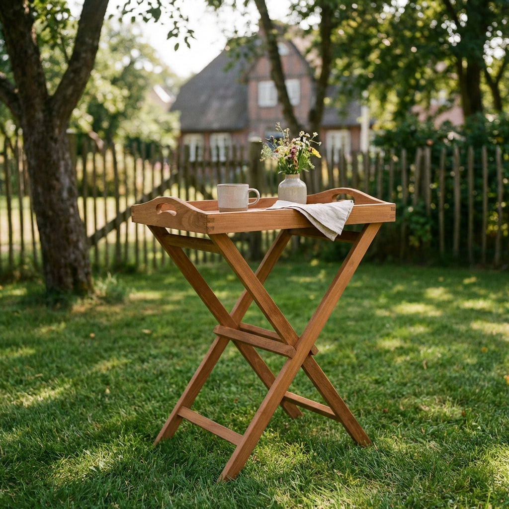 Teakholz Serviertisch klappbar mit Tablett