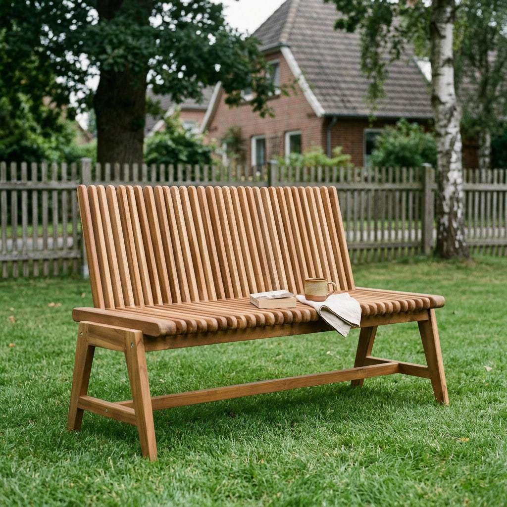 Gartenbank Leeds 130 cm aus massivem Teakholz mit Multifunktion