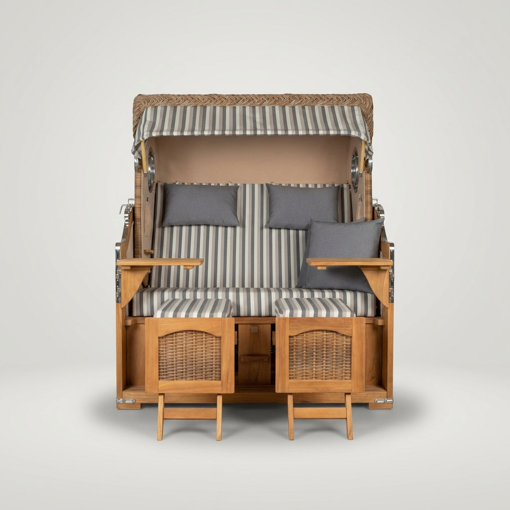 Strandkorb Düne Grande Bullauge Teak PE Banana Dessin 545 - Bild 2