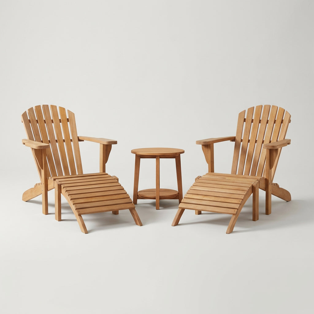Adirondack-Set Montreal aus massivem Teakholz mit Beistelltisch Milton