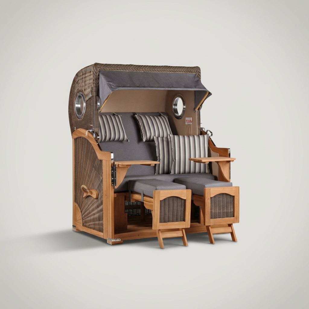 Strandkorb Düne Bullauge Teak PE Grey Dessin 544 - Bild 1