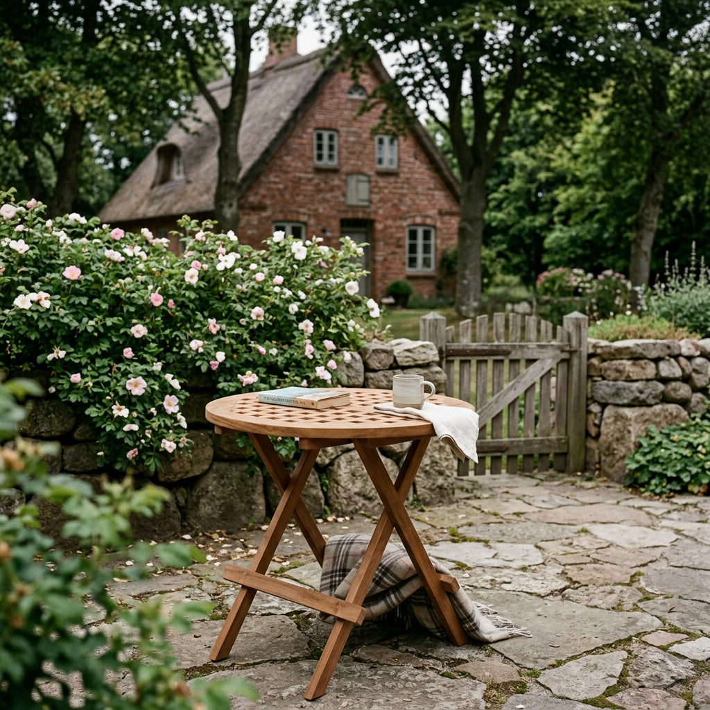Beistelltisch Dorset rund aus massivem Teakholz mit Gitterplatte