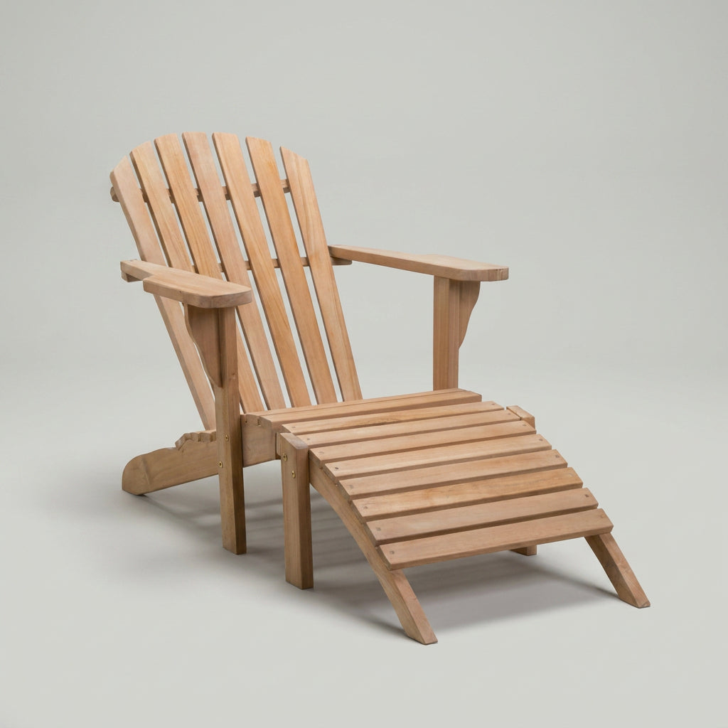 Gartensessel Adirondack Montreal aus massivem Teakholz mit Fußstütze