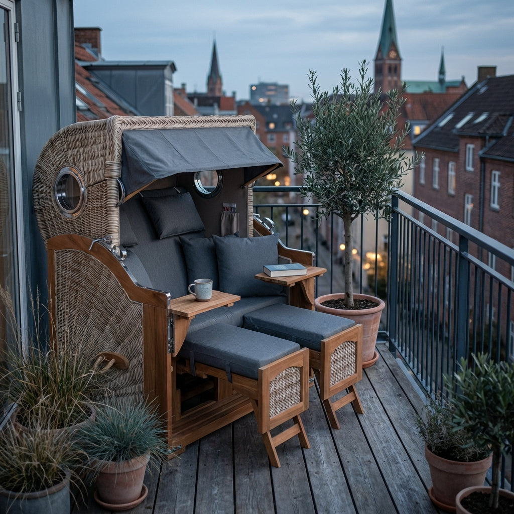 Strandkorb Düne Grande Bullauge Teak PE Shell Dessin 551 - Bild 5