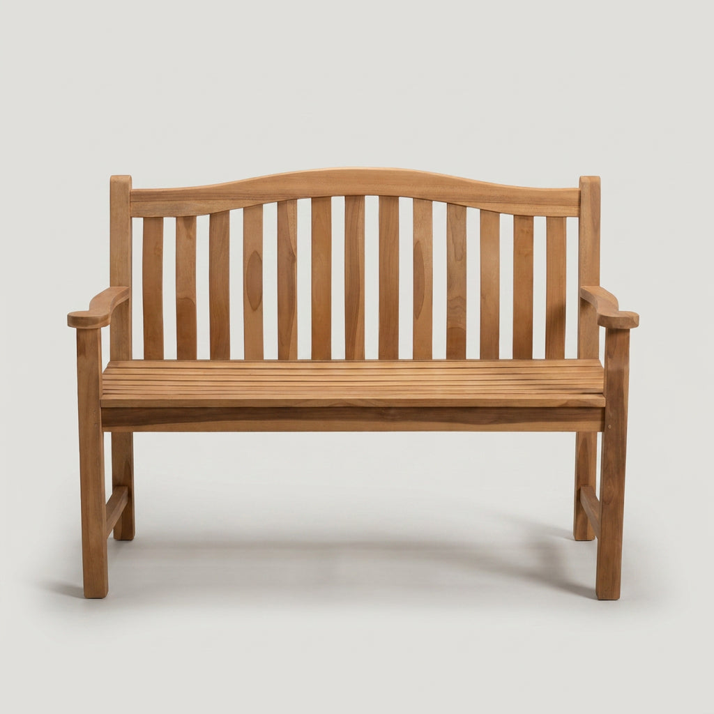 Gartenbank Korfu 120 cm aus massivem Teakholz mit ergonomischer Rückenlehne
