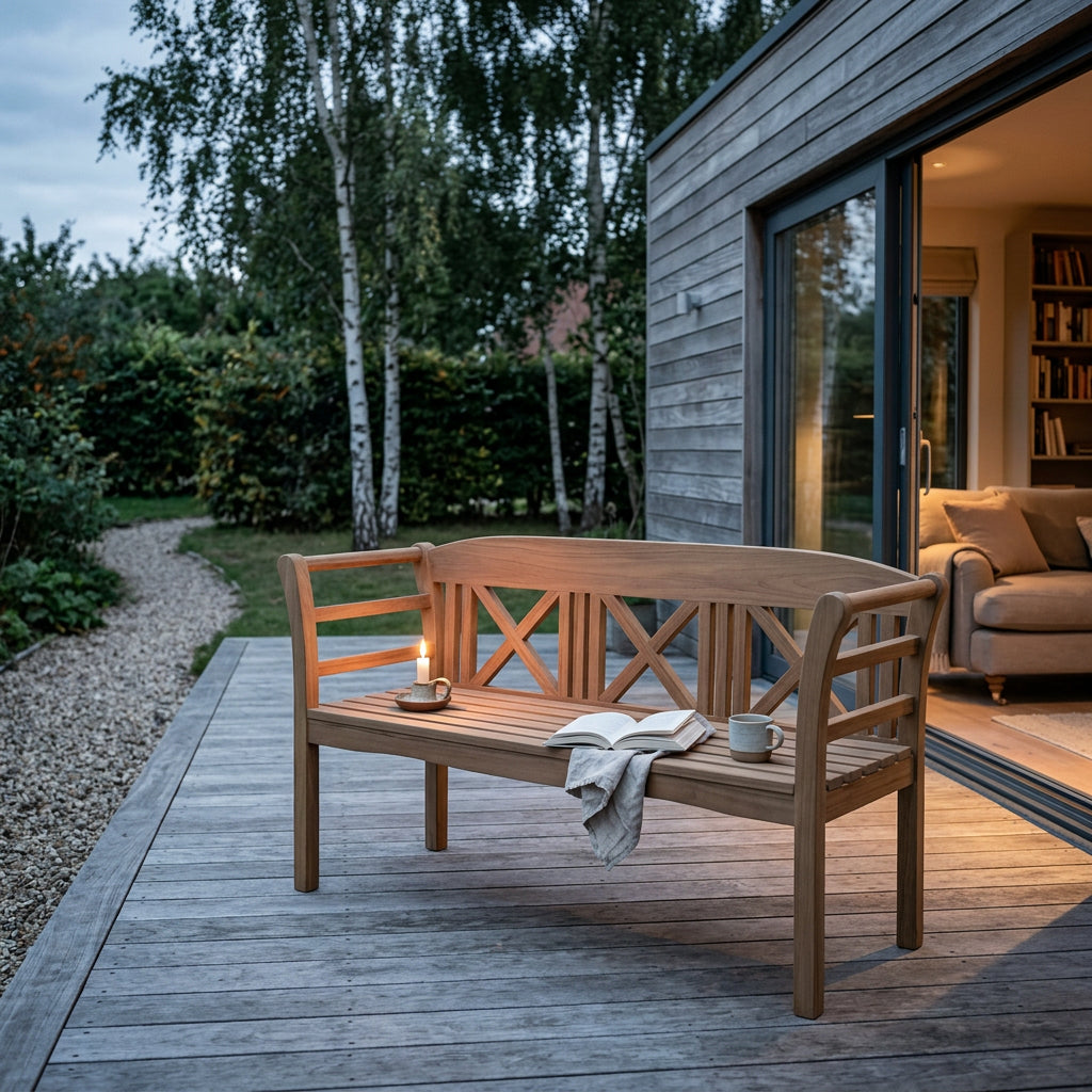 Gartenbank Föhr 120 cm aus massivem Teakholz mit Kreuzstreben