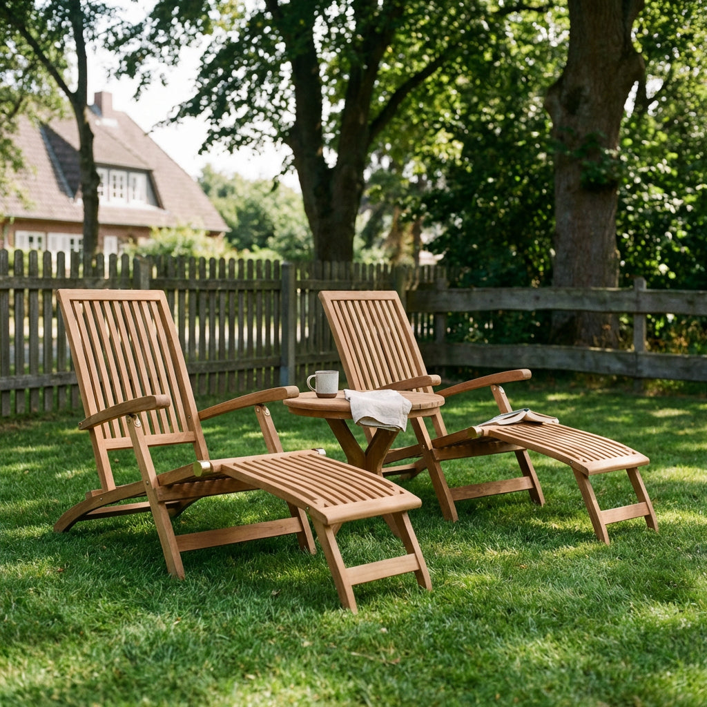 Gartenmöbelset Yacht & Burton aus massivem Teakholz mit Deckchairs und Beistelltisch