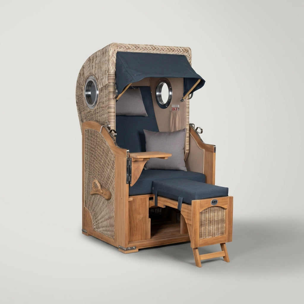 Strandkorb Düne Single Bullauge Teak PE Shell Dessin 593 - Bild 1