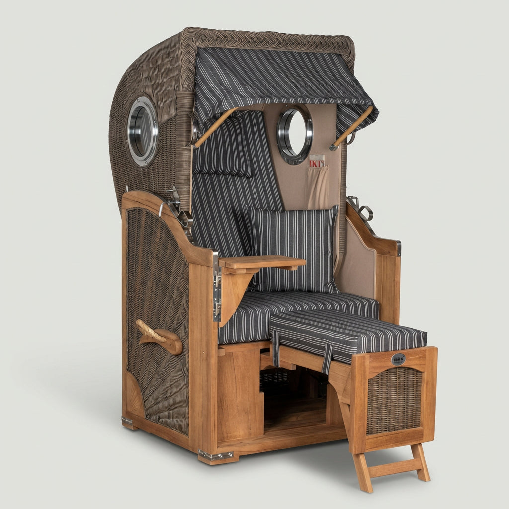 Strandkorb Düne Single Bullauge Teak PE Grey Dessin 500 - Bild 1